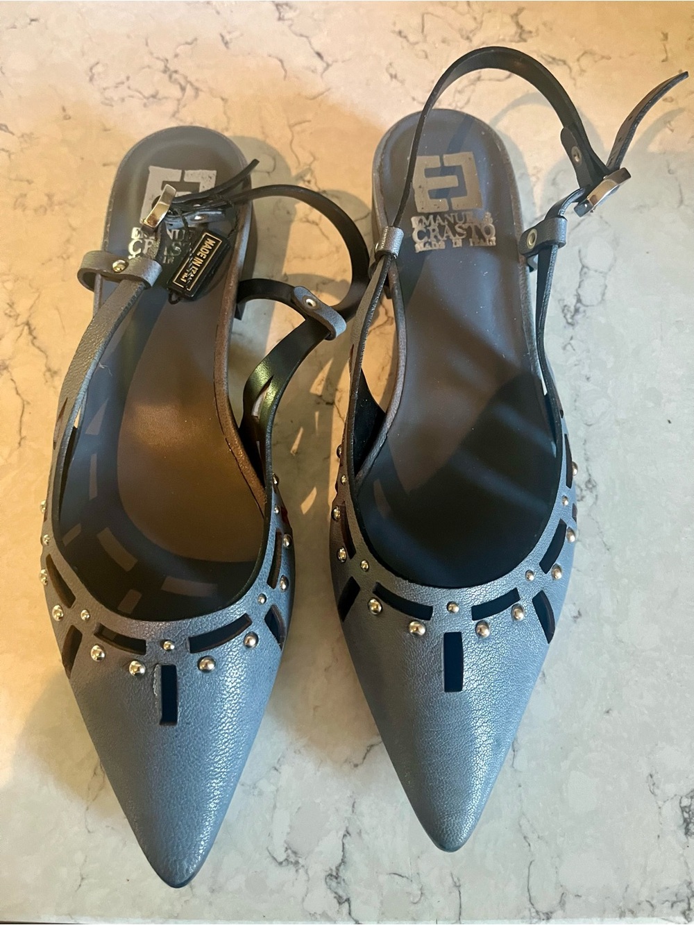 Women's Blue Pointed Slingback Flats with Studs